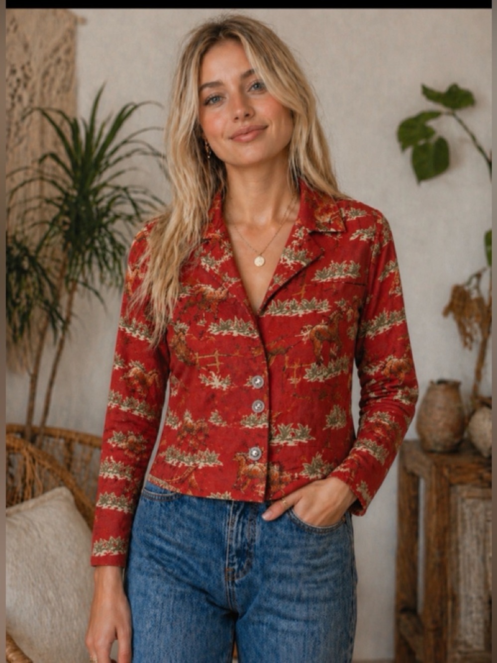 Vintage Southwest Canyon Tapestry Jacket Wild Horses Ponies Western.  Sz M. EUC!